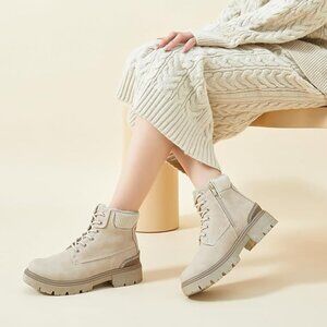 Womens Snow Boots Waterproof Fur Winter Boots Khaki